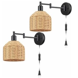 NEW IN BOX Plug in Wall Sconces Set of 2 - Swing Arm Wall Lamp with Plug in Cord